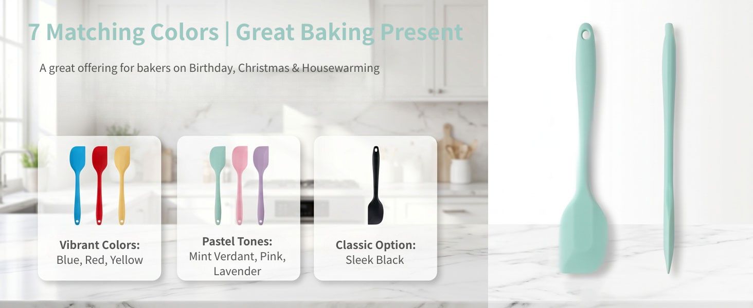 Headaze silicone baking spatula available in 7 matching colors, ideal kitchen baking gift