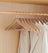 SONGMICS Wooden Hangers, Pack of 24, Coat Hangers, Non-Slip, Pants Bar, 360° Swivel Hooks, for Ja...