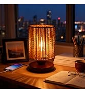 Handmade Rattan Lamp Boho Table Lamp for Bedroom, Small Woven Lamps for Night Stands with Warm Wh...