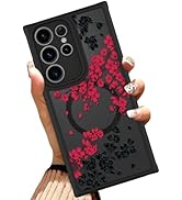 OOK Case Fit for Samsung Galaxy S22 Ultra 6.8 Inch (Compatible with MagSafe) Red Floral Flowers D...