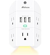 Outlet Extender with Night Light, 5-Outlet Surge Protector with 3 USB Charging Ports, 1800J Power...