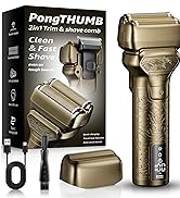 PongTHUMB Electric Foil Shaver for Men: Rechargeable Razor with Push-Up Trimmer for Face - Cordle...