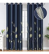 Estelar Textiler Blackout Curtains for Living Room 84 Inches Long Gold Palm Tree Printed Thermal ...