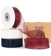 Mlurcu Red White and Navy Blue Ribbon Organza Ribbon Sheer Ribbon 1 Inch x 75Yds Clear Chiffon Tu...