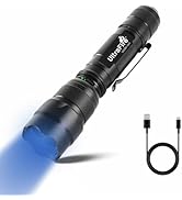 ULTRAFIRE 365nm Rechargeable UV Flashlight with Black Filter Lens for Pet Urine Stain Detection, ...