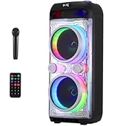 ROXAAN 10-Inch Dual Bluetooth Speaker with LED Lights, Wireless Microphone, Remote Control, FM Ra...