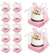 Anglecai 12 Pack Clear Plastic Cupcake Boxes, 3.5 Inch Gold Single Cupcake Containers Disposable ...
