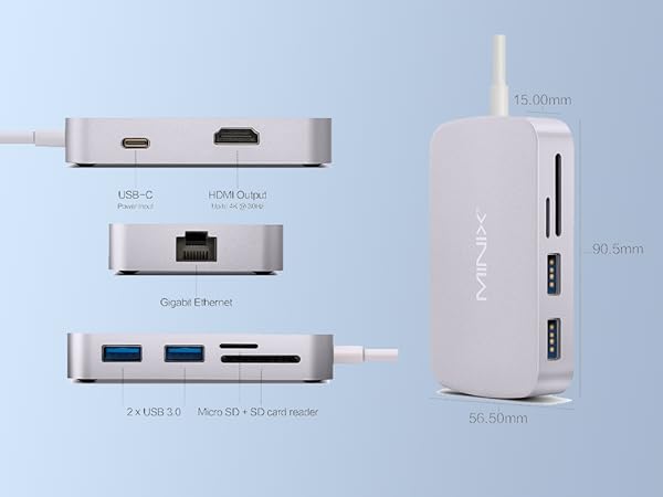 MINIX USB C Adapter, 7 in 1 USB C Hub