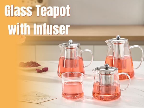 Glass Teapot Stovetop 18.6 OZ, Borosilicate Clear Tea Kettle