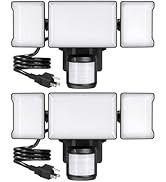 Olafus 75W Motion Sensor Outdoor Lights Plug in, 2 Pack Motion Flood Light 3 Heads, 7500LM LED Se...
