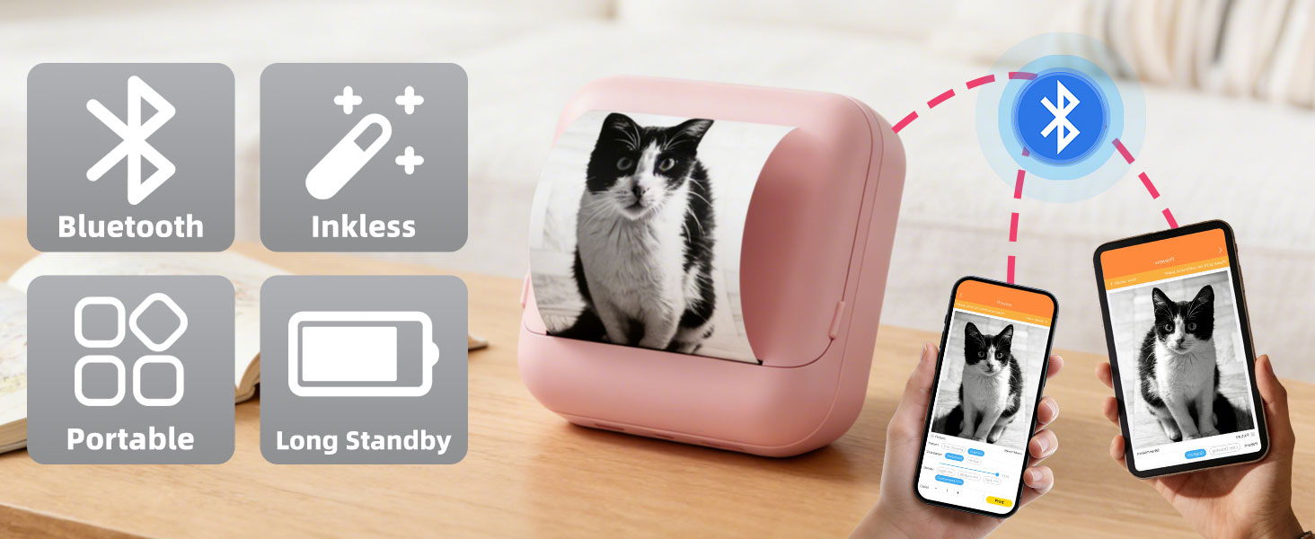 Bluetooth, Portable, Inkless, Long Standby