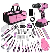 KingTool 267-Piece Tool Kit Set - Pink Tool Set with 21V Crodless Pink Power Drill Driver, Tool k...