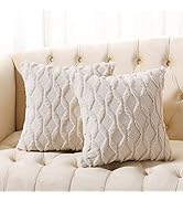 Volcanics Pack of 2 Faux Wool Throw Pillow Covers 18x18 Inches Decorative Farmhouse Velvet Couch ...