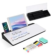 Desktop Glass Whiteboard with Storage, Desk White Board with Computer Keyboard Stand, White Dry E...
