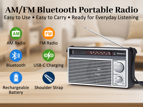 G Keni Portable AM/FM Radio Portable with Bluetooth
