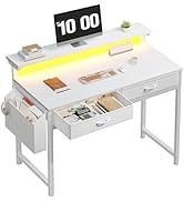 DurayLoly Computer Desk with 2 Drawers &amp; LED Lights,31.5 Inch Home Office Desks with Side Pocket ...
