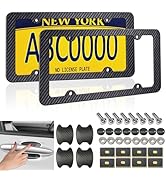Aootf Carbon Fiber License Plate Frames- Black Plastic Car Tag Holder, 2 Pack 4 Hole Slim Edge Fr...