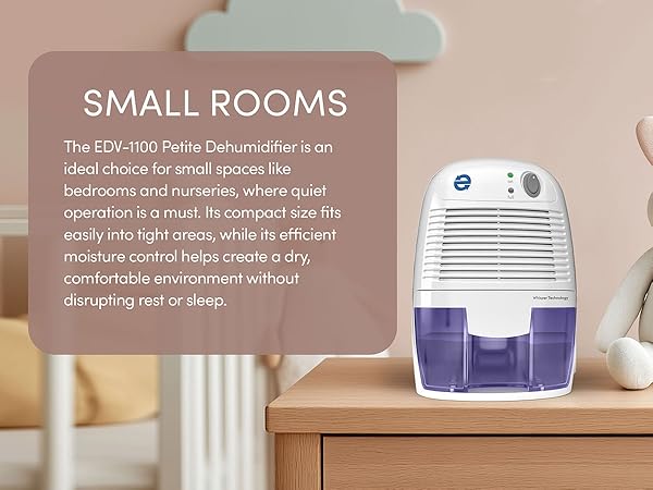 EDV-1100 Dehumidifier in a small room, quietly removing moisture to maintain comfort