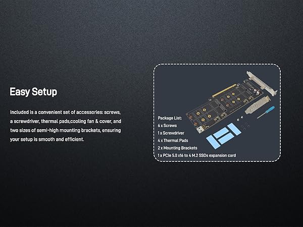 LetLinkSo Gen5 PCIe 5.0 x16 M.2 Expansion Adapter Card 4 Ports NVMe SSDs M Key