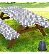 Smiry Picnic Table Cover with Bench Covers, Waterproof Elastic Fitted Tablecloth for 6 Foot Table...