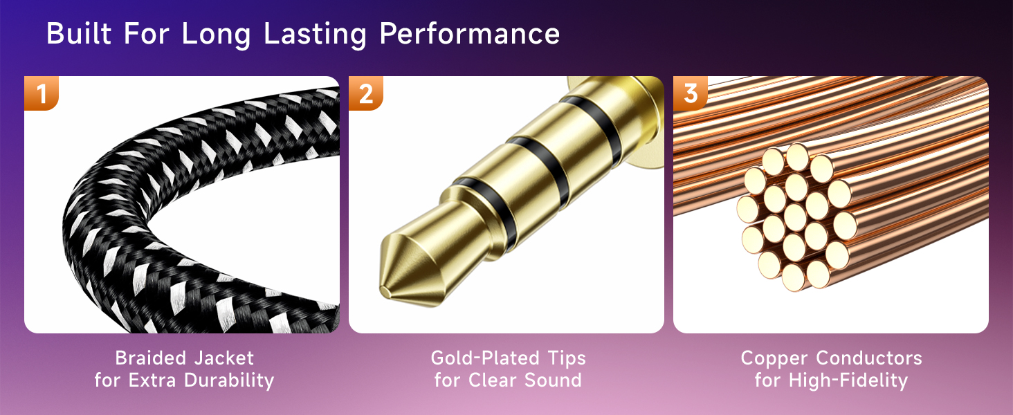 Premium 1/8 to 1/8 Audio Cable – Durable Braided 3.5mm Auxiliary Cable for Clear Stereo Sound