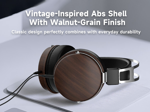 vintage-inspired, walnut-grain, studio headphones, durable wired headset, audiophile listening