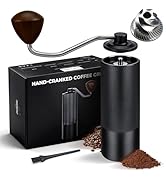 Manual Coffee Grinder, Stainless-Steel Burr Hand Crank, Adjustable Grind for Espresso, Pour Over,...