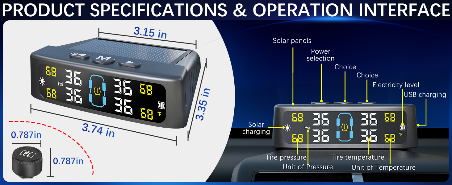 Tire Pressure Monitoring System with Solar Charge,RV TPMS with 4 External sensors