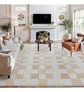 WondRg 8x10 Checkered Area Rug Beige Fluffy Shag Living Room Throw Carpet Washable Non-Slip Soft ...