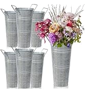 6pcs 9inch-Galvanized Metal Vases Farmhouse French Flowers Bucket Vase with Handles Rustic Tin Fl...