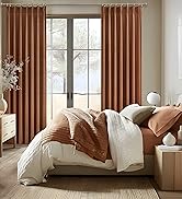 Terracotta/Burnt Orange Thick Linen Curtains 96 Inch Length 2 Panels Set for Living Room, Retro C...