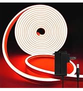 ShineBurky Neon LED Strip Light Red, 16.4ft/5m Flexible Neon Rope Lights with Adapter and Dimmer ...