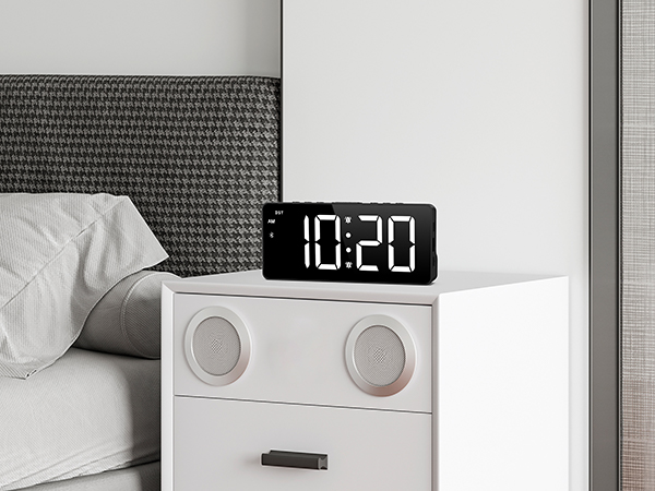 Digital Alarm Clock, LED Bedroom Clock with Bluetooth Sync Time