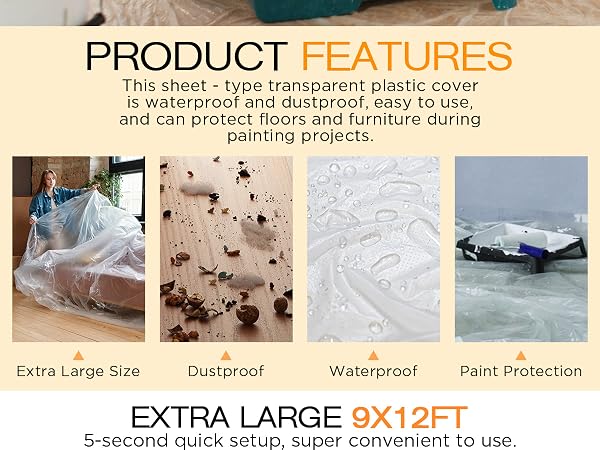 Plastic Drop Cloths for Painting, Plastic Sheeting Painting Supplies, Dust Cover for Furniture