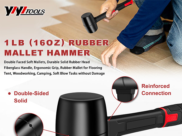The 16oz rubber mallet is crafted from high-quality rubber for exceptional durability.