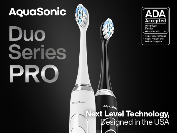 AquaSonic Duo Series Electric Toothbrush with different cleaning modes, safe for sensitive teeth