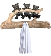 AMAJY Decorative Wall Mounted Hook with Three Black Bear Cubs Hanging on a Tree Branch for Coats,...