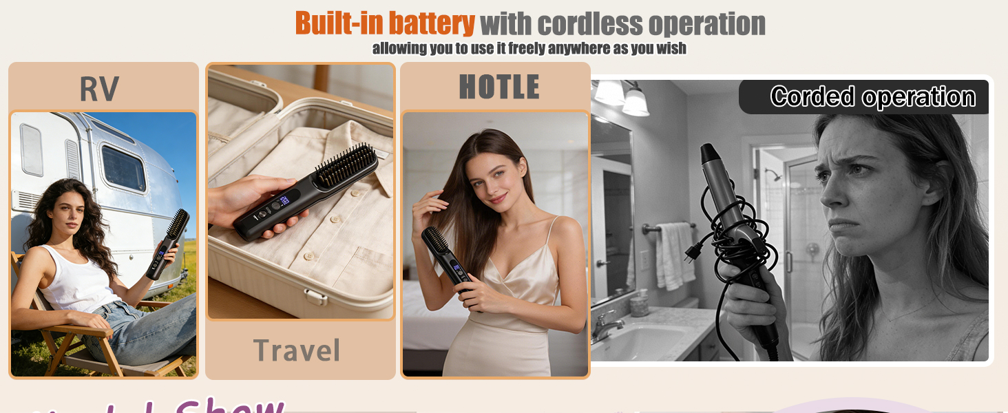 Cordless Hair Straightener Brush - Curler 2 in 1 Hair Styling Tools