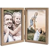 4x6 Picture Frames Double Hinged MDF Wood Grain with Glass Front Stand Vertical on Tabletop