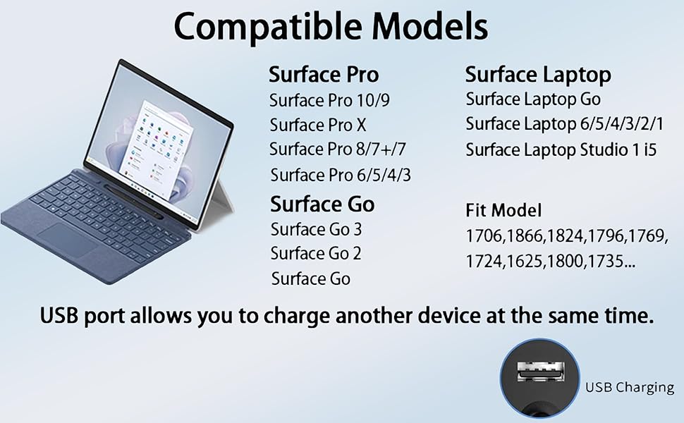 compatible with Surface Pro 7 charger,Surface Pro 6 charger,Surface Pro 8 charger,Pro 9 charger