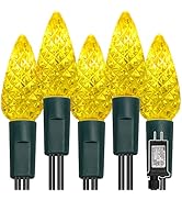 WATERGLIDE C6 Christmas Lights, 33ft 100 LED Faceted String Lights Green Wire Fairy Lights with 2...