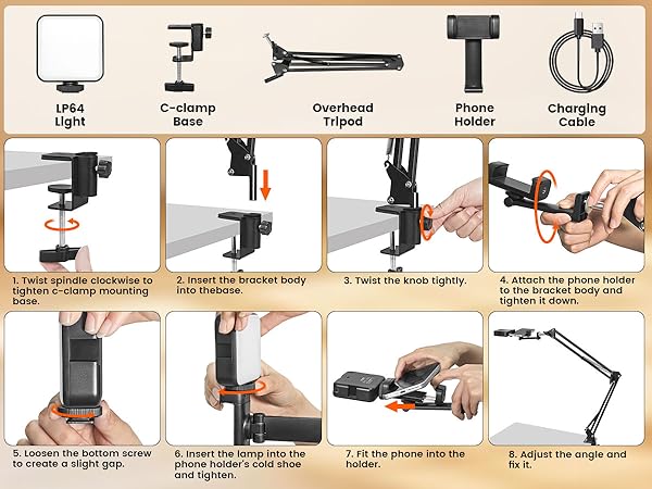 Overhead Phone Mount with Light
