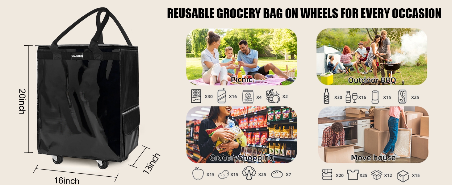 rolling tote reusable grocery bag on wheels bag on wheels rolling tote with wheels and handle