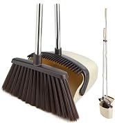 XXFLOWER Broom and Dustpan Set with Long Handle, Heavy Dust Broom and Dustpan Combo for Home,Kitc...