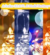Ariceleo 1 Pack 32.8 Ft. Battery Operated Outdoor String Lights with Remote &amp; Timer, LED Warm Whi...