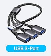 KiwiBird USB Splitter 1 in 3 Out USB Power Splitter Cable Multi Port, Data Transfer Charging Exte...