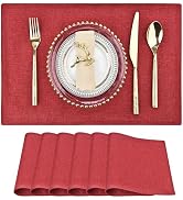 SLKQG Red Cloth Placemats Set of 6 - Easy to Clean Fabric Table Placemats - Machine Washable Plac...