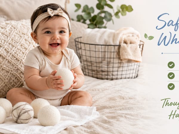 wool dryer balls for baby laundry with safe and non-toxic natural fabric softener benefits.