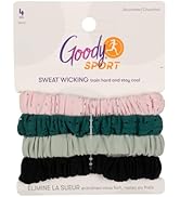 Goody Sport Ouchless Thin Scrunchies - 4 Ct, Green/Pink Assortment, Sport-Level Grip for Workouts...
