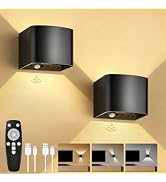Motion Sensor Wall Light with Remote Control, 5000mAh Rechargeable Battery Powered Wall Lamps, Di...